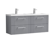Nuie Deco 1200mm Wall Hung Vanity Unit with 2 Tap Hole Basin - Satin Grey 4 Drawer Polymarble