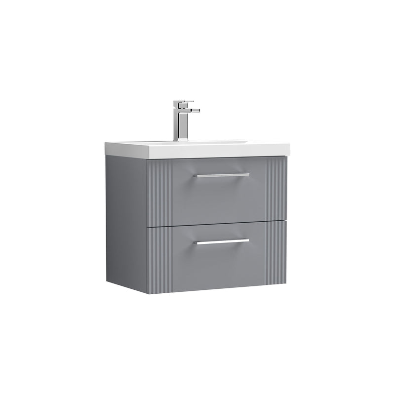 Nuie Deco Wall Hung Vanity Unit with Thin Edge Basin - Satin Grey 600mm 2 drawer