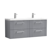 Nuie Deco 1200mm Wall Hung Vanity Unit with 2 Tap Hole Basin - Satin Grey 4 Drawer Ceramic
