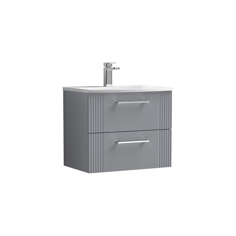 Nuie Deco Wall Hung Vanity Unit with Curved Basin - Satin Grey 600mm 2 drawer