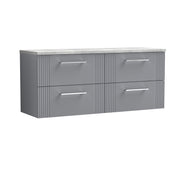 Nuie Deco Counter Top Vanity Unit with Bellato Grey Worktop - Satin Grey 1200mm 4 Drawer