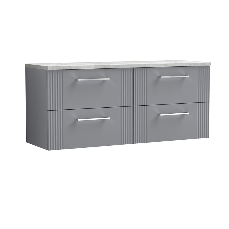 Nuie Deco Counter Top Vanity Unit with Bellato Grey Worktop - Satin Grey 1200mm 4 Drawer