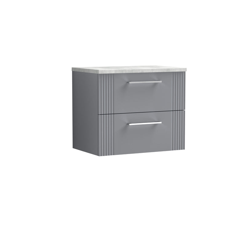 Nuie Deco Counter Top Vanity Unit with Bellato Grey Worktop - Satin Grey 600mm 2 Drawer