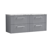 Nuie Deco Counter Top Vanity Unit with Carrara Laminate Worktop - Satin Grey 1200mm 4 Drawer