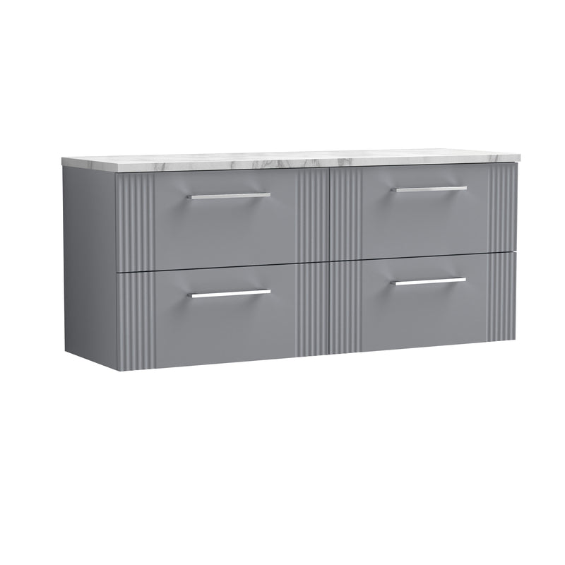 Nuie Deco Counter Top Vanity Unit with Carrara Laminate Worktop - Satin Grey 1200mm 4 Drawer