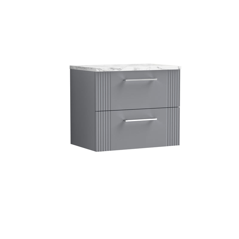 Nuie Deco Counter Top Vanity Unit with Carrara Laminate Worktop - Satin Grey 600mm 2 Drawer