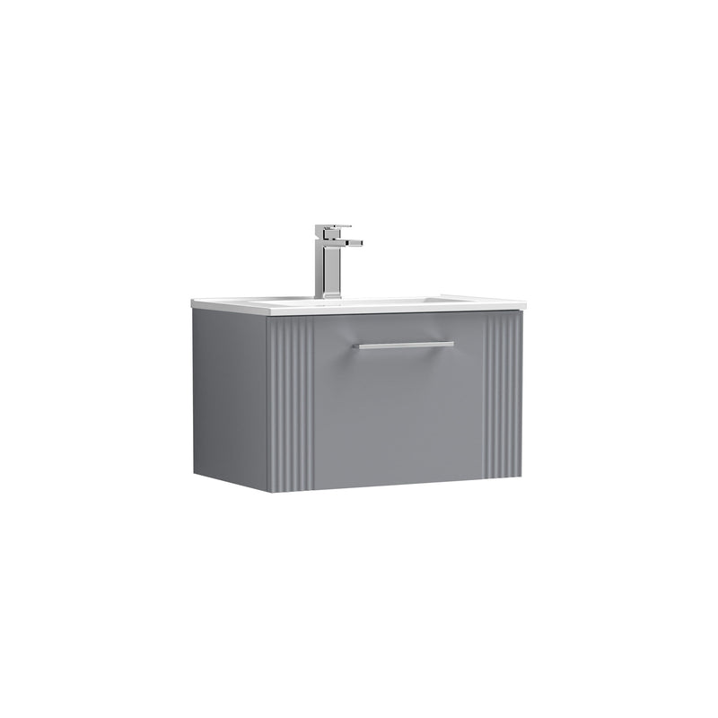 Nuie Deco Wall Hung Vanity Unit with Minimalist Basin - Satin Grey 600mm 1 drawer