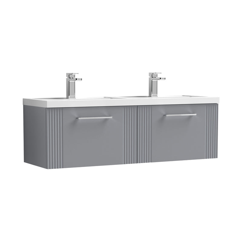 Nuie Deco 1200mm Wall Hung Vanity Unit with 2 Tap Hole Basin - Satin Grey 2 Drawer Polymarble