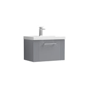 Nuie Deco Wall Hung Vanity Unit with Thin Edge Basin - Satin Grey 600mm 1 drawer