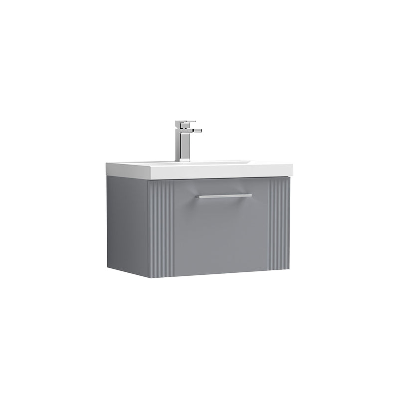 Nuie Deco Wall Hung Vanity Unit with Thin Edge Basin - Satin Grey 600mm 1 drawer
