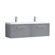Nuie Deco 1200mm Wall Hung Vanity Unit with 2 Tap Hole Basin - Satin Grey 2 Drawer Ceramic