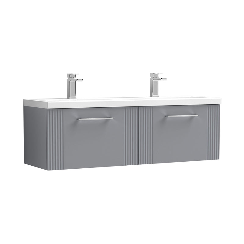 Nuie Deco 1200mm Wall Hung Vanity Unit with 2 Tap Hole Basin - Satin Grey 2 Drawer Ceramic
