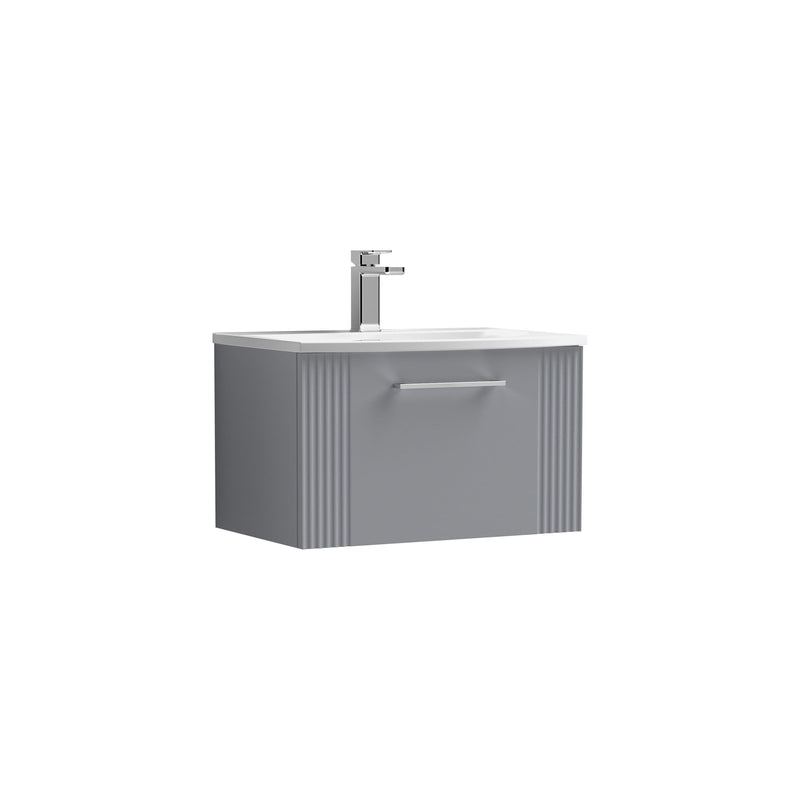 Nuie Deco Wall Hung Vanity Unit with Curved Basin - Satin Grey 600mm 1 drawer