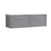 Nuie Deco Counter Top Vanity Unit with Carrara Laminate Worktop - Satin Grey 1200mm 2 Drawer