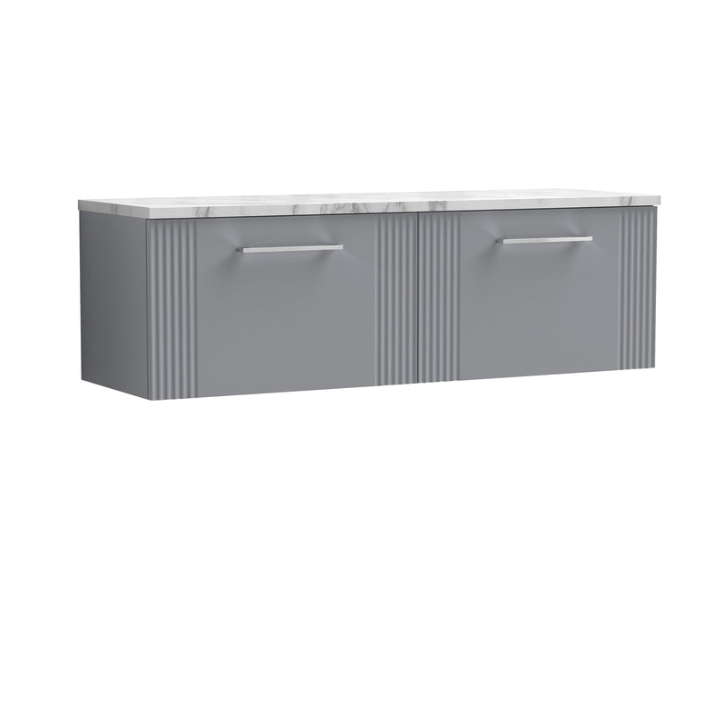Nuie Deco Counter Top Vanity Unit with Carrara Laminate Worktop - Satin Grey 1200mm 2 Drawer