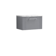 Nuie Deco Counter Top Vanity Unit with Carrara Laminate Worktop - Satin Grey 600mm 1 Drawer