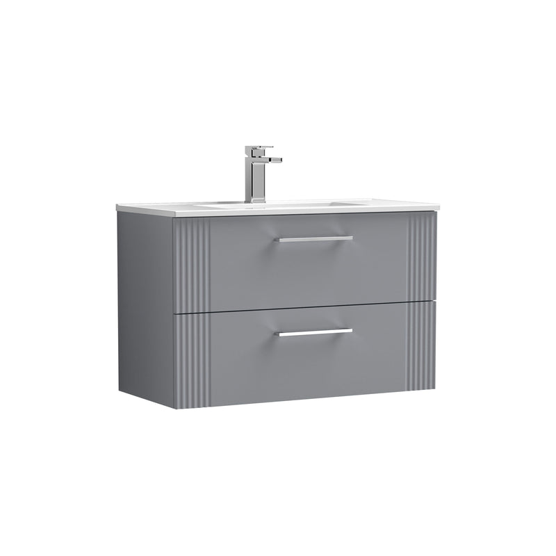 Nuie Deco Wall Hung Vanity Unit with Minimalist Basin - Satin Grey 800mm 2 drawer
