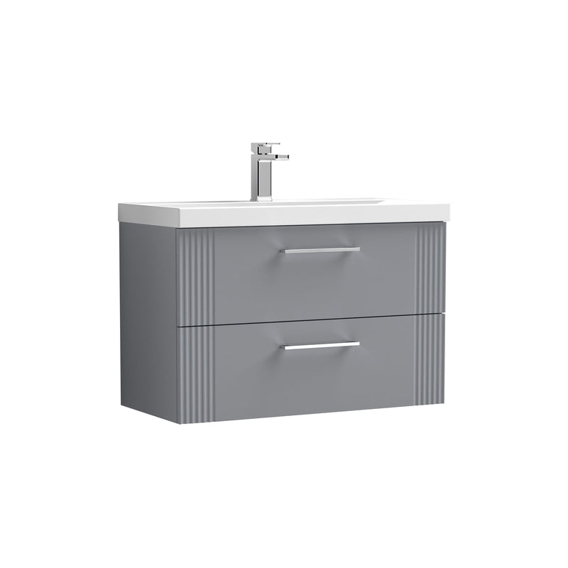 Nuie Deco Wall Hung Vanity Unit with Thin Edge Basin - Satin Grey 800mm 2 drawer