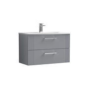 Nuie Deco Wall Hung Vanity Unit with Curved Basin - Satin Grey 800mm 2 drawer