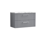 Nuie Deco Counter Top Vanity Unit with Carrara Laminate Worktop - Satin Grey 800mm 2 Drawer