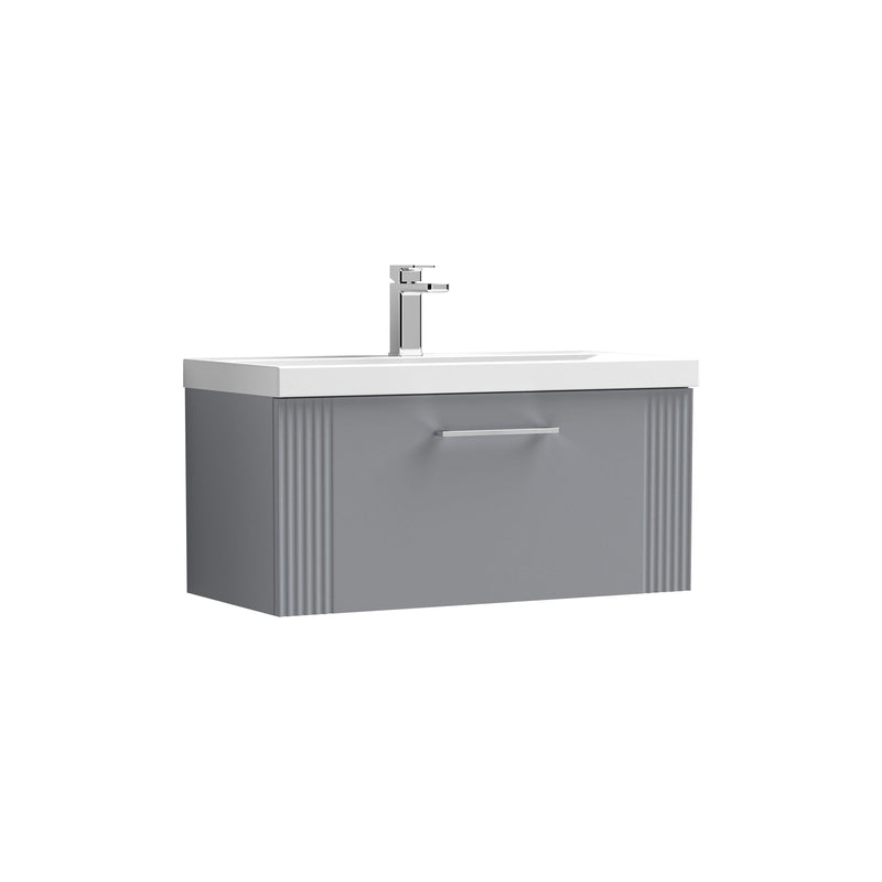 Nuie Deco Wall Hung Vanity Unit with Thin Edge Basin - Satin Grey 800mm 1 drawer