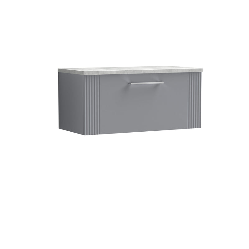 Nuie Deco Counter Top Vanity Unit with Bellato Grey Worktop - Satin Grey 800mm 1 Drawer