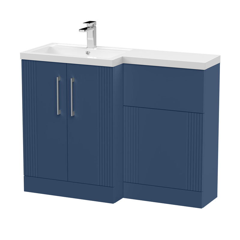 Nuie Deco 1100mm Combination Vanity & WC Unit - Satin Blue Polymarble Left Hand