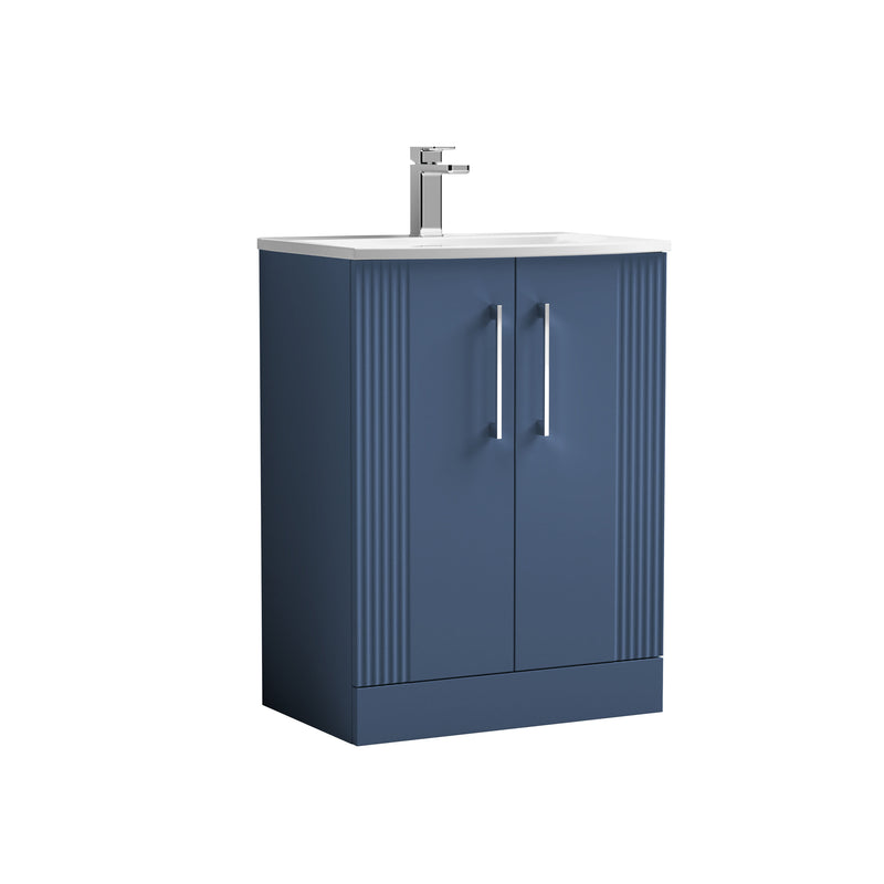 Nuie Deco Floor Standing Vanity Unit with Curved Basin - Satin Blue 600mm