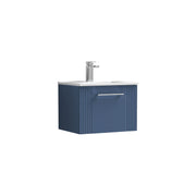 Nuie Deco Wall Hung Vanity Unit with Minimalist Basin - Satin Blue 500mm 1 drawer