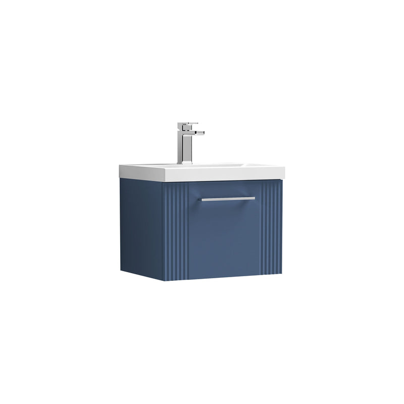 Nuie Deco Wall Hung Vanity Unit with Thin Edge Basin - Satin Blue 500mm 1 drawer