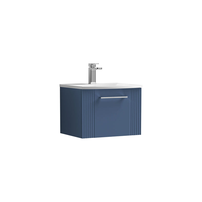 Nuie Deco Wall Hung Vanity Unit with Curved Basin - Satin Blue 500mm 1 drawer