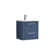 Nuie Deco Wall Hung Vanity Unit with Minimalist Basin - Satin Blue 500mm 2 drawer