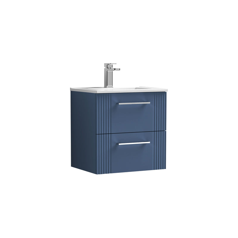 Nuie Deco Wall Hung Vanity Unit with Minimalist Basin - Satin Blue 500mm 2 drawer