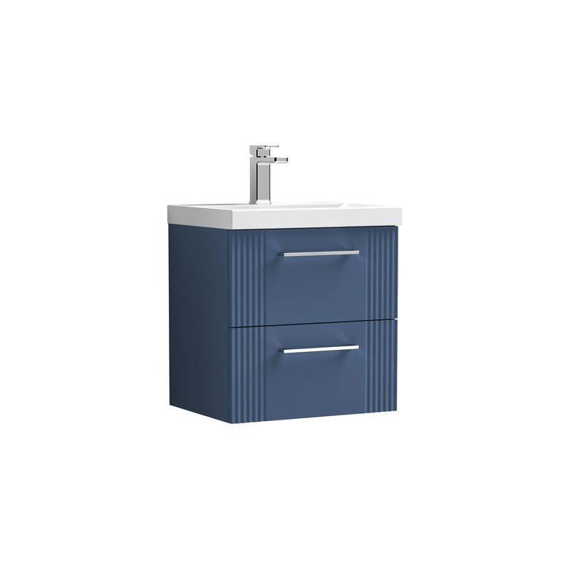 Nuie Deco Wall Hung Vanity Unit with Thin Edge Basin - Satin Blue 500mm 2 drawer