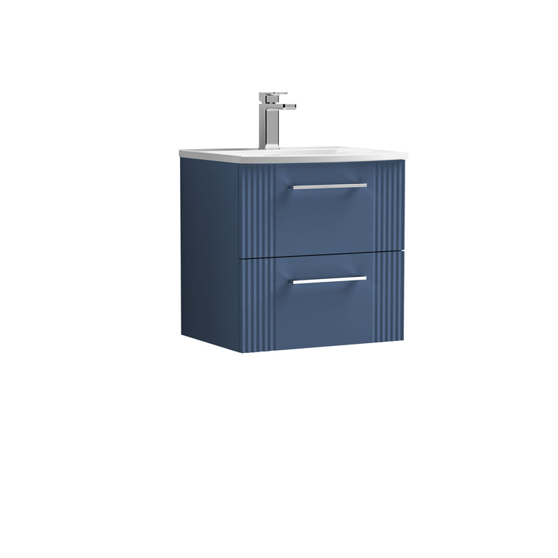 Nuie Deco Wall Hung Vanity Unit with Curved Basin - Satin Blue 500mm 2 drawer