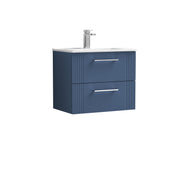 Nuie Deco Wall Hung Vanity Unit with Minimalist Basin - Satin Blue 600mm 2 drawer