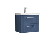 Nuie Deco Wall Hung Vanity Unit with Thin Edge Basin - Satin Blue 600mm 2 drawer