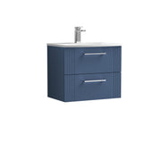Nuie Deco Wall Hung Vanity Unit with Curved Basin - Satin Blue 600mm 2 drawer