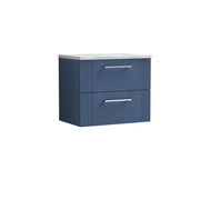 Nuie Deco Counter Top Vanity Unit with Bellato Grey Worktop - Satin Blue 600mm 2 Drawer