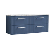 Nuie Deco Counter Top Vanity Unit with Carrara Laminate Worktop - Satin Blue 1200mm 4 Drawer