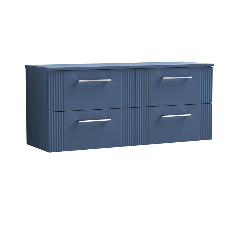 Nuie Deco Counter Top Vanity Unit with Co-ordinating Worktop - Satin Blue 1200mm 4 Drawer