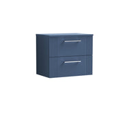 Nuie Deco Counter Top Vanity Unit with Co-ordinating Worktop - Satin Blue 600mm 2 Drawer