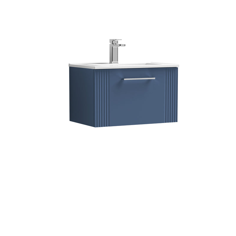 Nuie Deco Wall Hung Vanity Unit with Minimalist Basin - Satin Blue 600mm 1 drawer