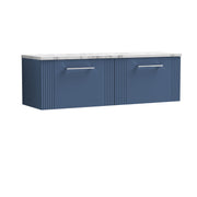 Nuie Deco Counter Top Vanity Unit with Carrara Laminate Worktop - Satin Blue 1200mm 2 Drawer