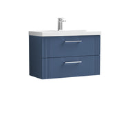 Nuie Deco Wall Hung Vanity Unit with Mid-Edge Basin - Satin Blue 800mm 2 drawer