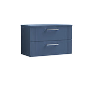 Nuie Deco Counter Top Vanity Unit with Co-ordinating Worktop - Satin Blue 800mm 2 Drawer