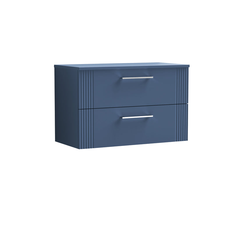 Nuie Deco Counter Top Vanity Unit with Co-ordinating Worktop - Satin Blue 800mm 2 Drawer