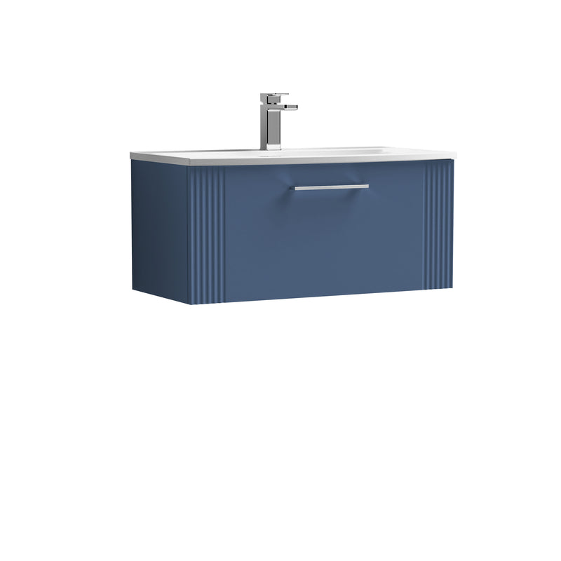 Nuie Deco Wall Hung Vanity Unit with Curved Basin - Satin Blue 800mm 1 drawer