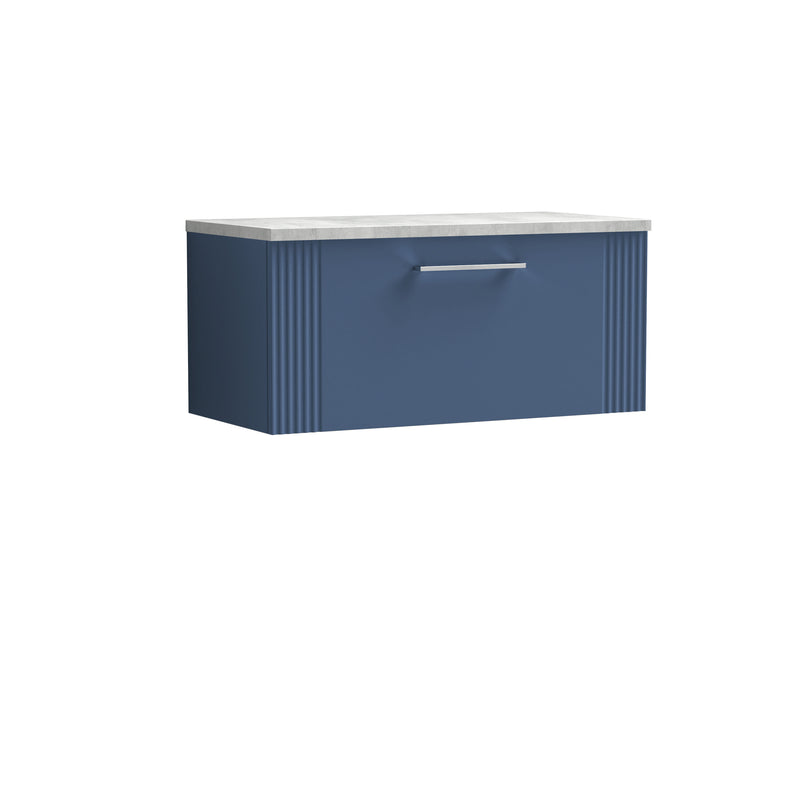 Nuie Deco Counter Top Vanity Unit with Bellato Grey Worktop - Satin Blue 800mm 1 Drawer