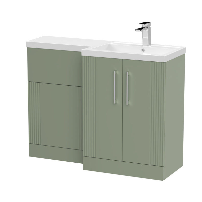 Nuie Deco 1100mm Combination Vanity & WC Unit - Satin Green Polymarble Right Hand